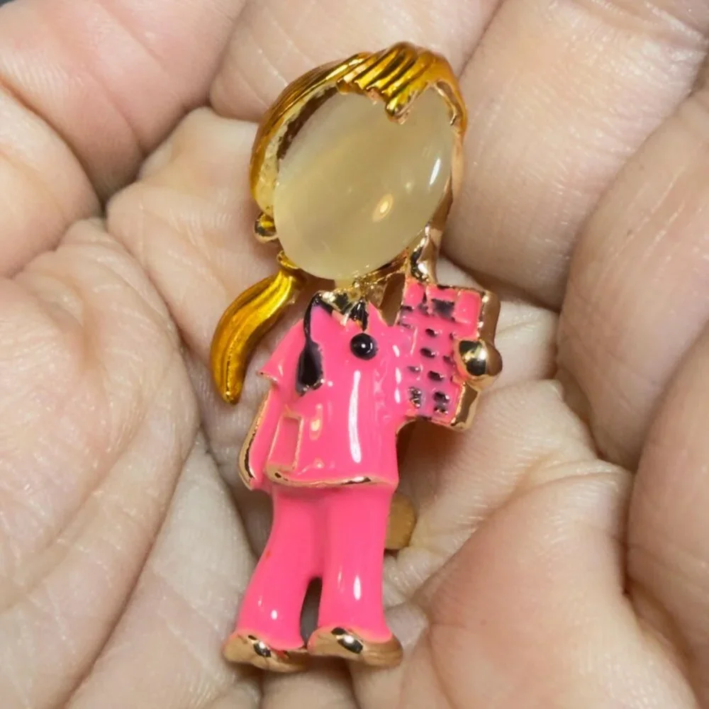 Nurse Brooch Pink Scrubs Medical Pin Gold Tone 1.75 Inch